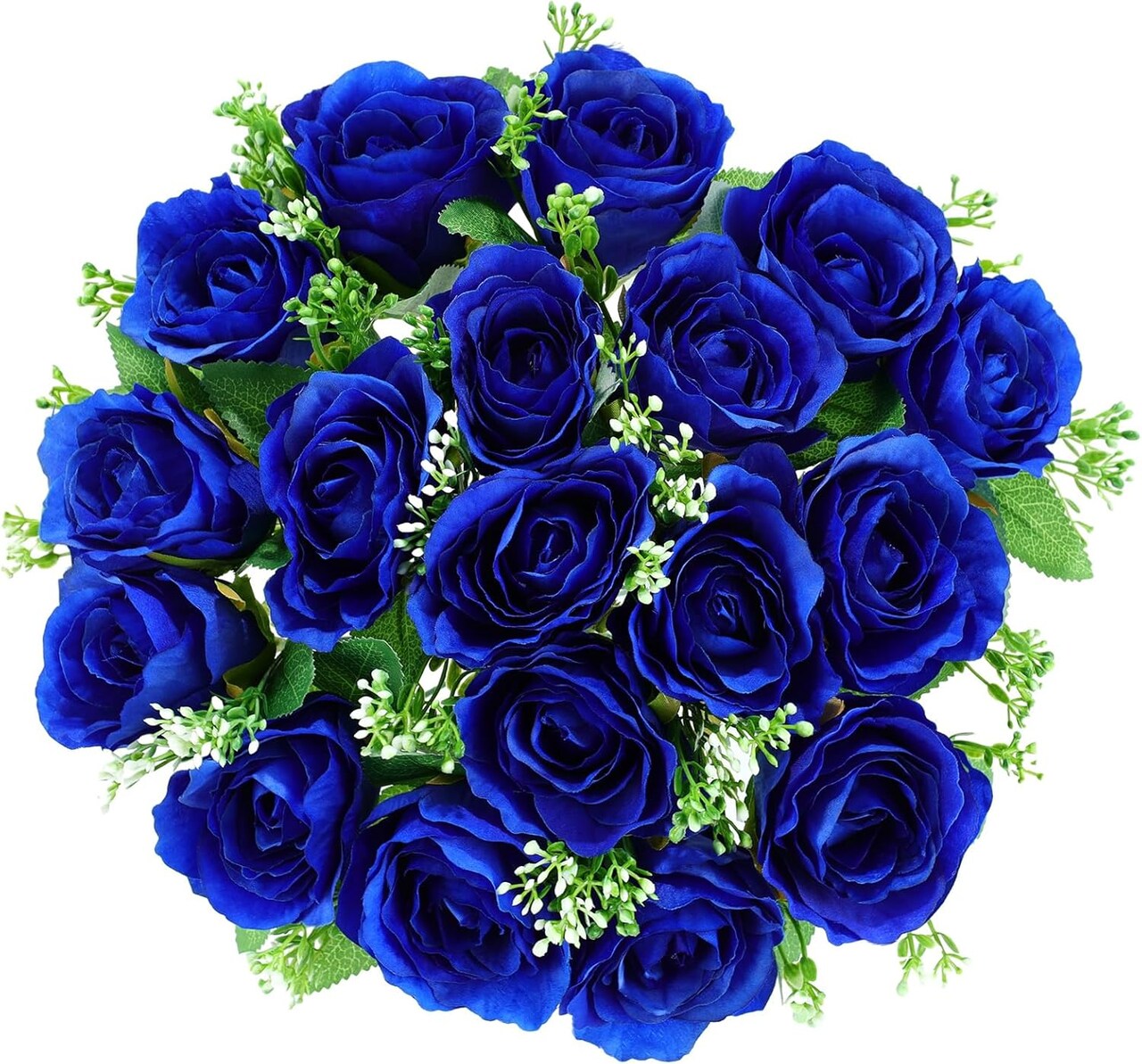 Artificial Cemetery & Memorial Flowers – Blue Silk Rose Gravesite Bouquet, 18-Head Outdoor Grave Decoration for Headstones and Memorials